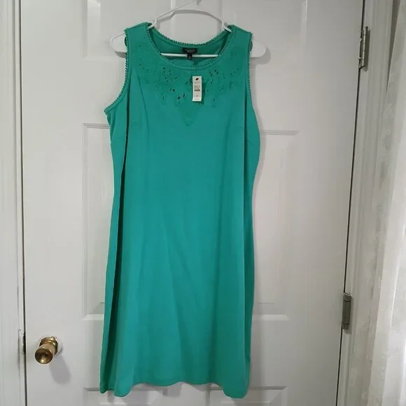 NWT Talbots Women Petites Teal Green 100% Cotton Sun Dress Plus Size 1X - Picture 7 of 7